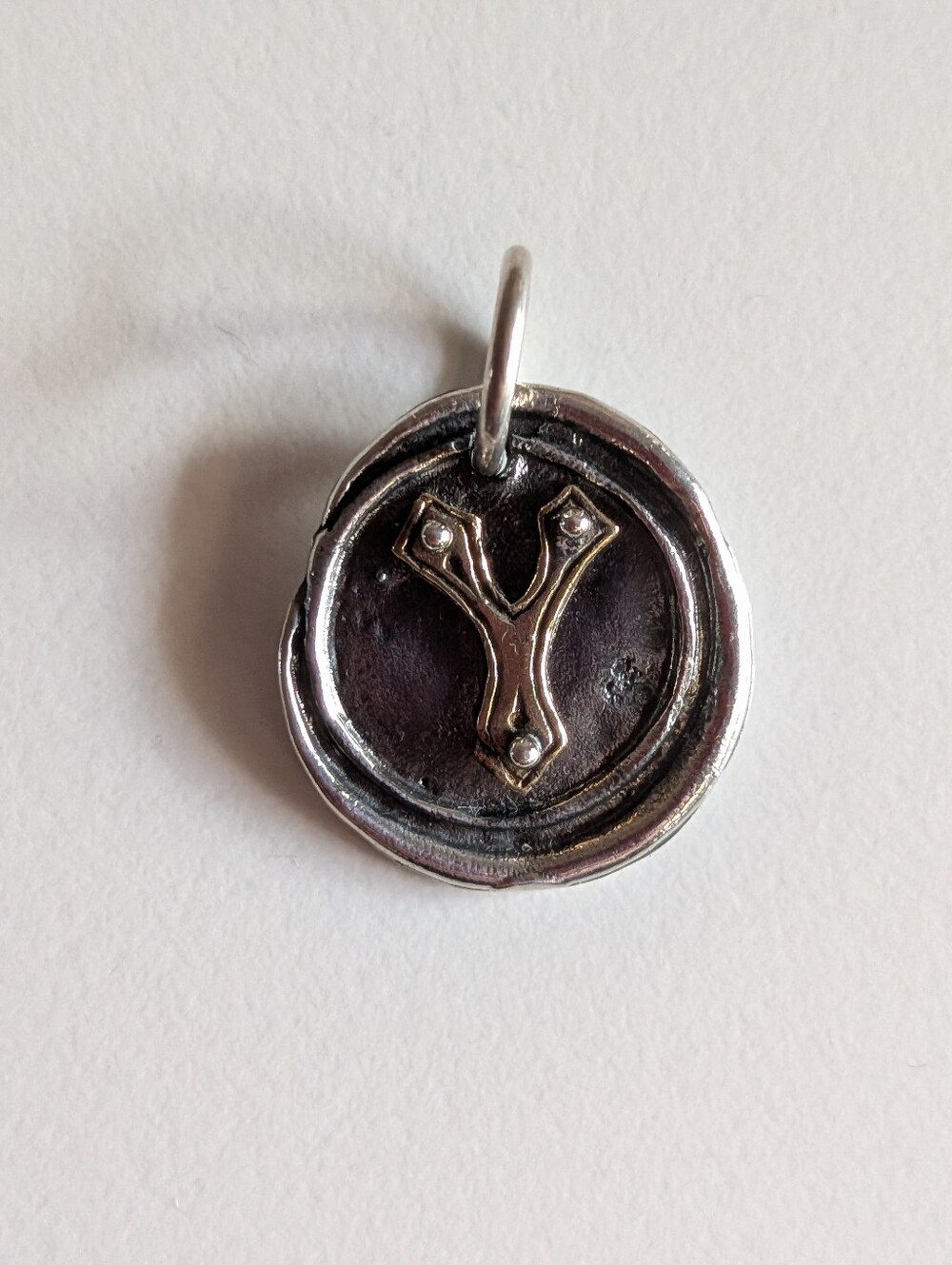 Waxing Poetic Letter Y Charm Sterling Silver And Brass LIKE-NEW